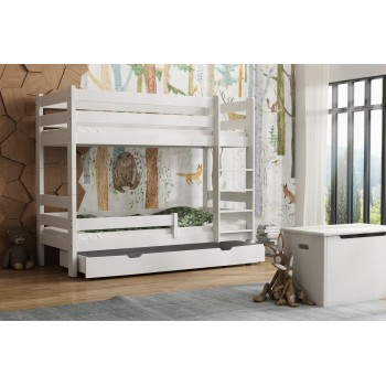 Solid Wood Bunk Bed - Toby For Kids Children Junior White with Drawer