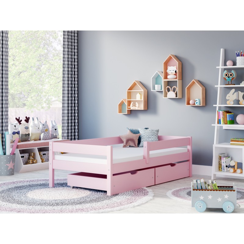 Single Bed Filip - For Kids Children Toddler Junior Pink Double Drawers Room