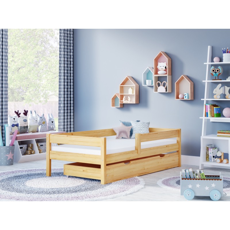 Viengulė Filipo lova – Vaikams Vaikams Mažiems vaikams Jaunesnio amžiaus natūralus vienvietis kambarys su stalčiumi