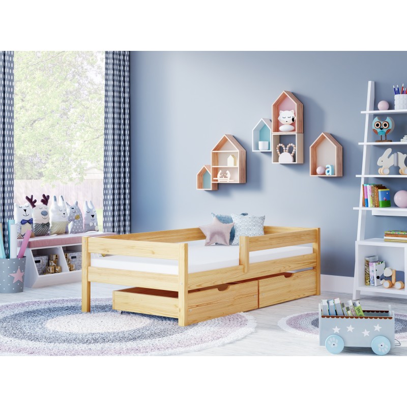 Single Bed Filip - For Kids Children Toddler Junior Natural Double Drawers Room