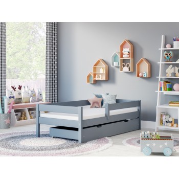 Single Bed Filip - For Kids Children Toddler Junior Grey Single Drawer Room