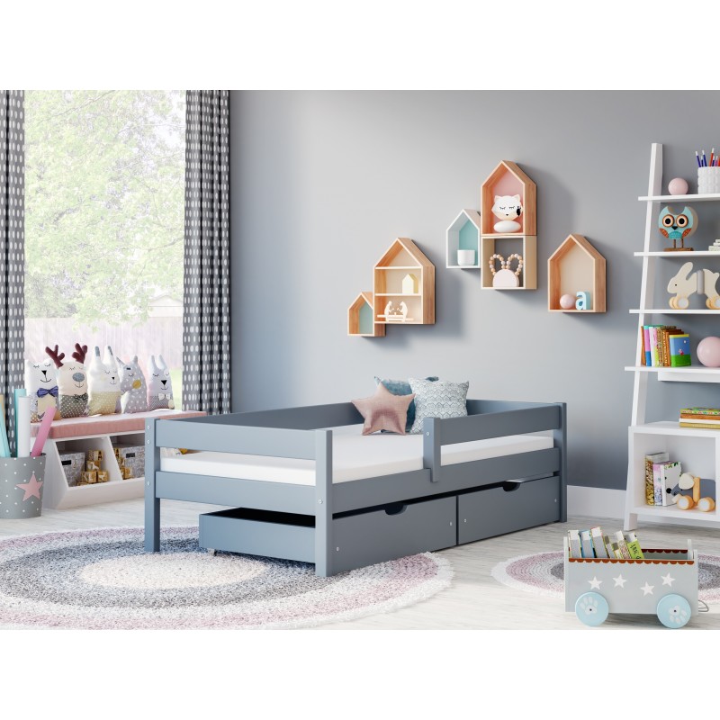 Einzelbett Filip - für Kinder, Kinder, Kleinkind, Junior, grau, mit zwei Schubladen