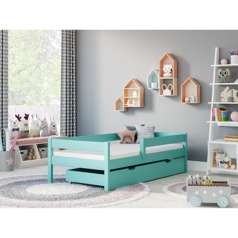 Viengulė lova Filip – Vaikams Vaikams Mažiems vaikams Jaunesnio amžiaus turquoise vienvietis kambarys su stalčiais