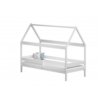 Canopy House Shaped Single Bed Teddy - White No Drawers No Background