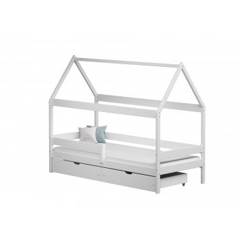 Canopy House Shaped Single Bed Teddy - White Double Drawers No Background