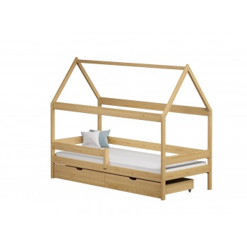 Canopy House en forme de lit simple Teddy - Tiroirs doubles naturels sans fond