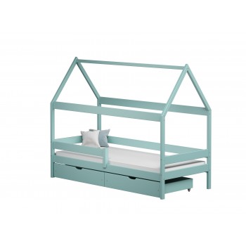 Canopy House en forme de lit simple Teddy - Double tiroirs turquoise sans fond