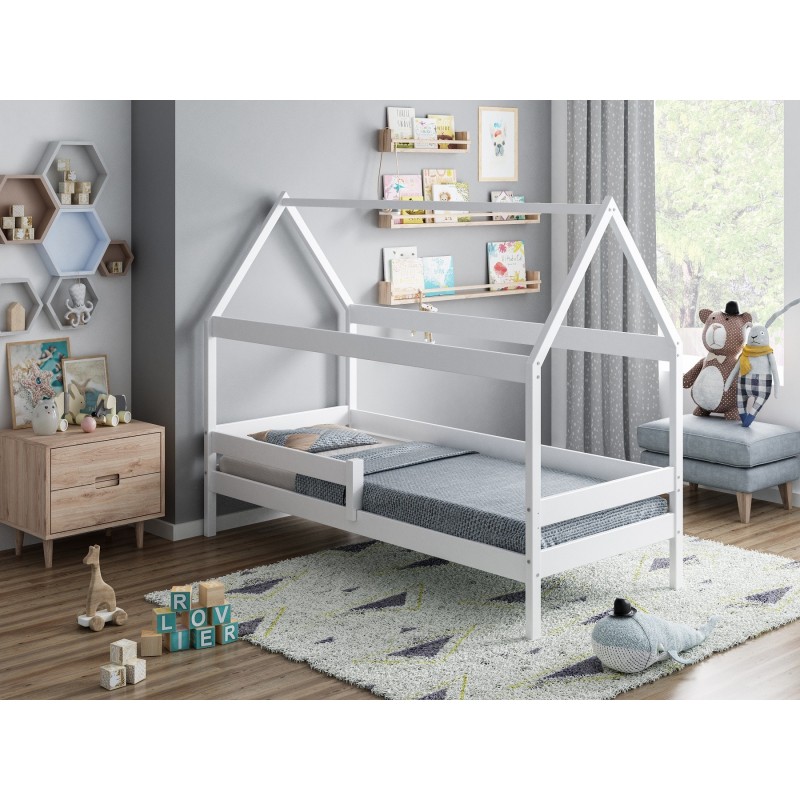 Canopy House Shaped Single Bed Teddy - White No Drawer