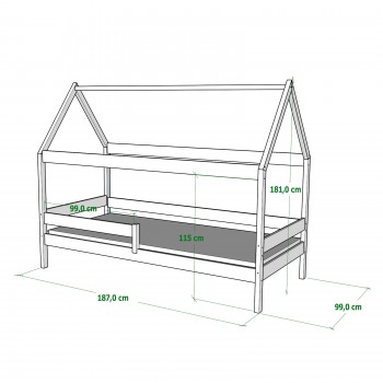 Lit simple en forme de maison à baldaquin Teddy - Dimensions 180x90