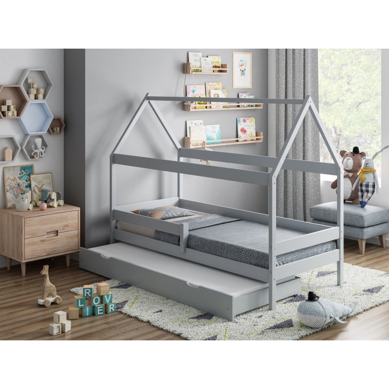 Canopy House Shaped Single Bed with Trundle - Betty Grey