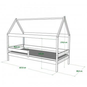 Canopy House Shaped Single Bed with Trundle - Betty White No Background Dimensions 160x80