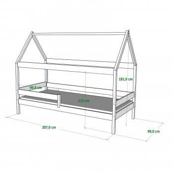 Canopy House Shaped Single Bed with Trundle - Betty White No Background Dimensions 200x90