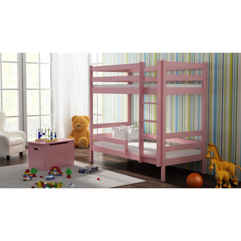 Lit Superposé Bois Massif - Theo For Kids Enfant Junior Rose