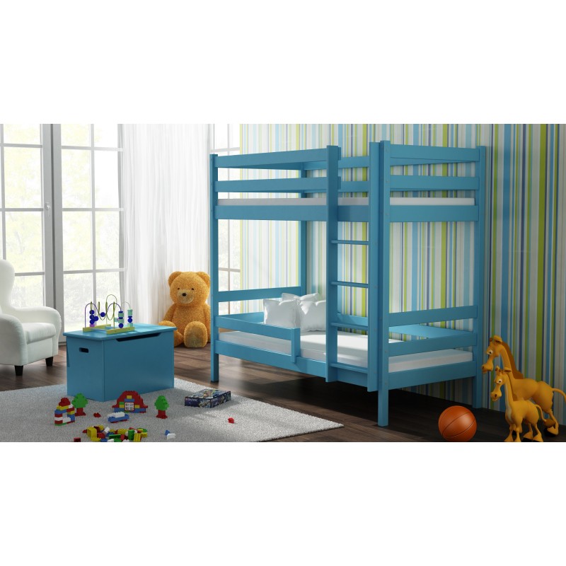 Solid Wood Bunk Bed - Theo For Kids Children Junior Blue