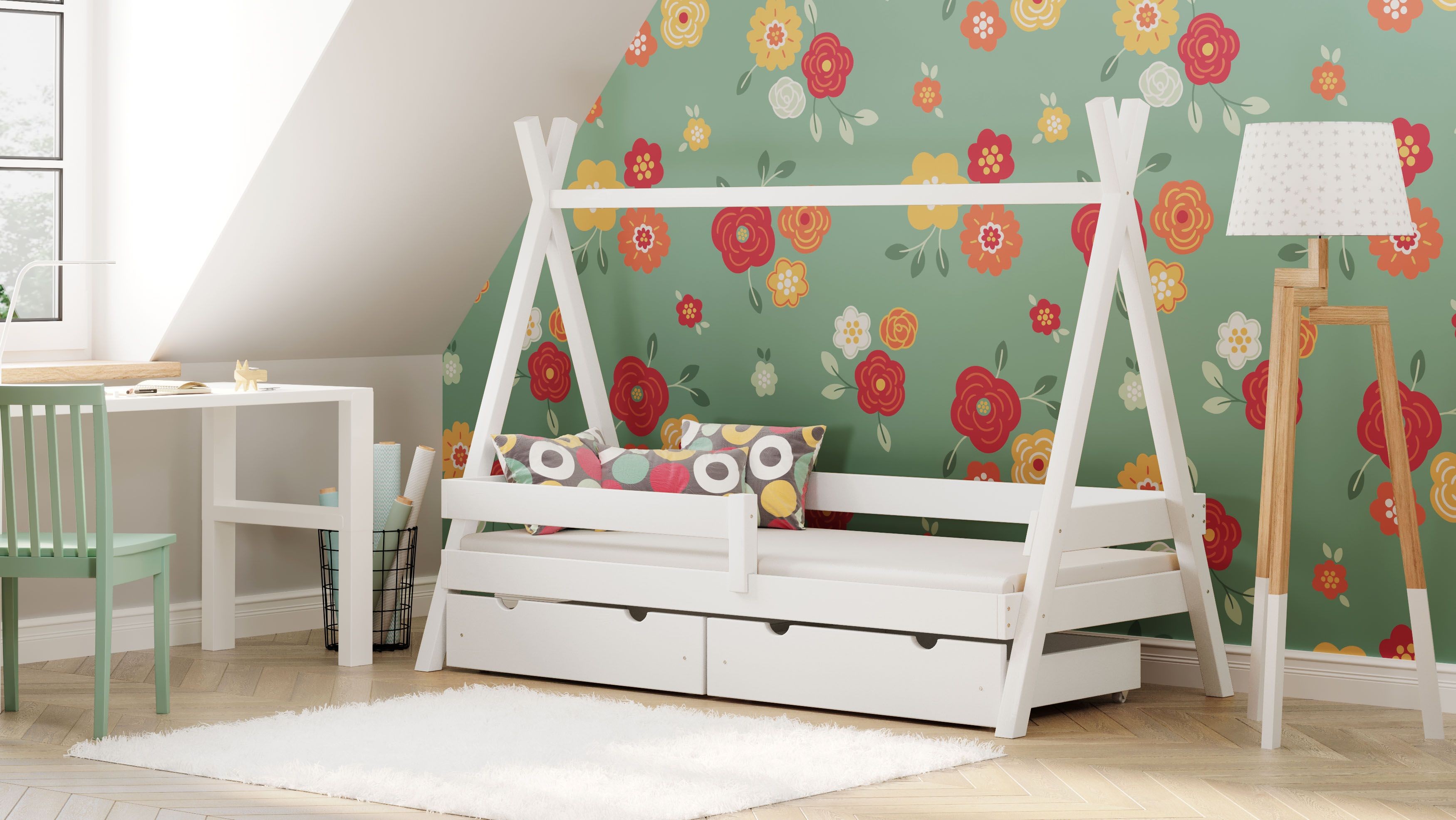 Montessori Tipi gulta - Anadi bērniem bērniem Toddler Junior White