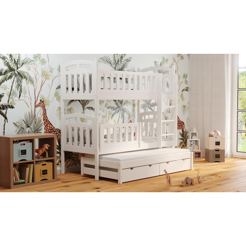 Solid Wood Triple Bunk Bed Noah White