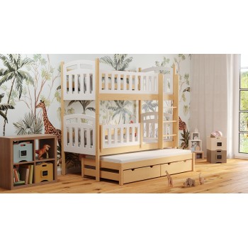 Litera triple individual para niños, marco de litera desmontable de 3 camas  individual sobre individual, madera