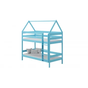 Łóżko piętrowe z litego drewna - Barnie dla dzieci Dzieci Junior Niebieskie Bez Tła