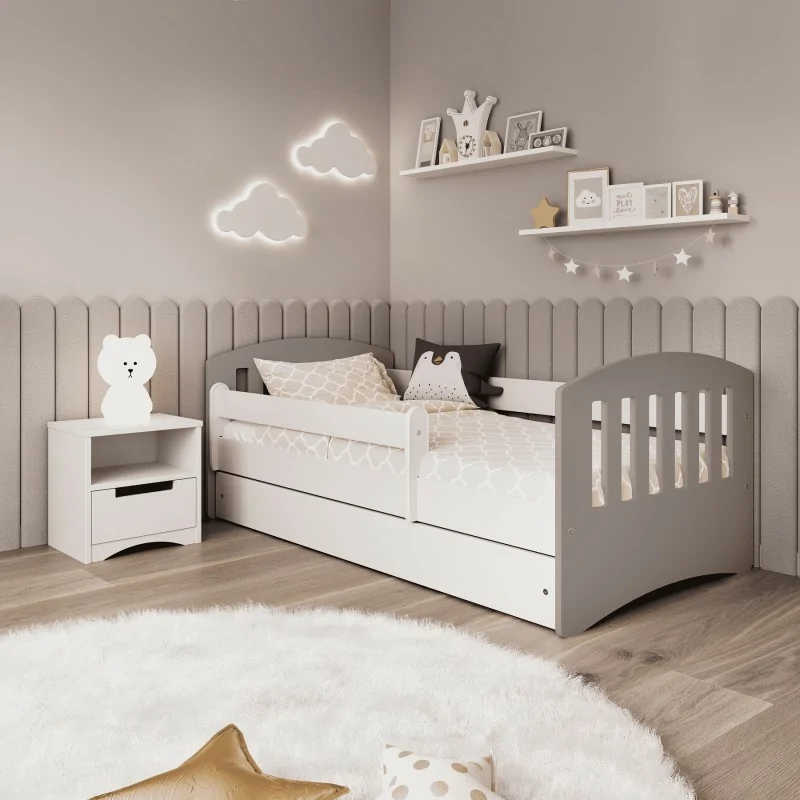 LULU MÖBELLUKAS - Cama infantil completa (180 x 80 cm, con colchón, somier  y cajón, para niños a partir de 2 años), color blanco : : Bebé