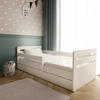 Lit enfant lit simple pour enfant avec matelas et tiroir inclus, parfait  pour les filles, peintures écologiques, sécurité maximale
