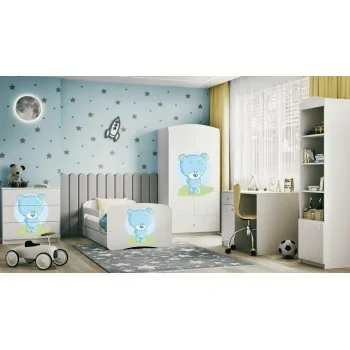 Einzelbett BabyDreams – Für Kinder, Kinder, Kleinkinder, Junioren, Weiß – Blauer Bär