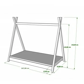 Single Canopy Bed - Titus Tepee Style for Kids Children Toddler Junior Dimensions Diagram 160x80