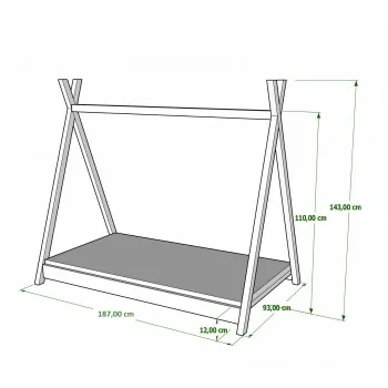 Single Canopy Bed - Titus Tepee Style for Kids Children Toddler Junior Dimensions Diagram 180x80