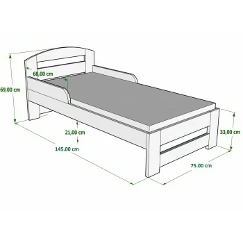 Single Bed - Kiko For Kids Children Toddler Junior Dimensions Diagram 140x70