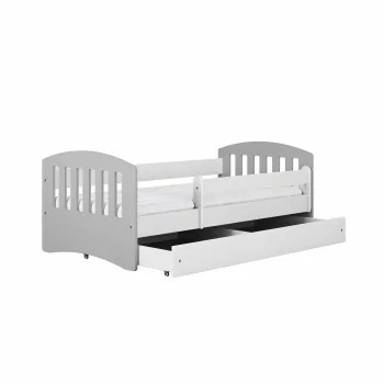 Single Bed Classic 1 Mix - For Kids Children Toddler Junior - Grey No Background Drawer Opened