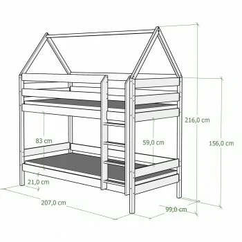 Lit superposé en bois massif - Barnie For Kids Children Junior Dimensions Diagramme 200x90